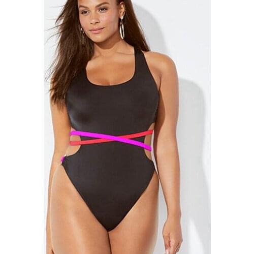 XL-4XL Plus Size One Piece Swimsuit Black Bandage Swimwear Crisscross Strings Bathing Suit High Cut Monokini Sexy Swimsuits 2020