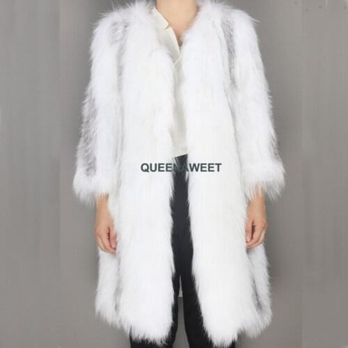 Limited Edition X-Long Fox Fur Overcoat Knitted Natural Marble Lines Fox Fur Coat Full Sleeves Women Winter Ouerwaer