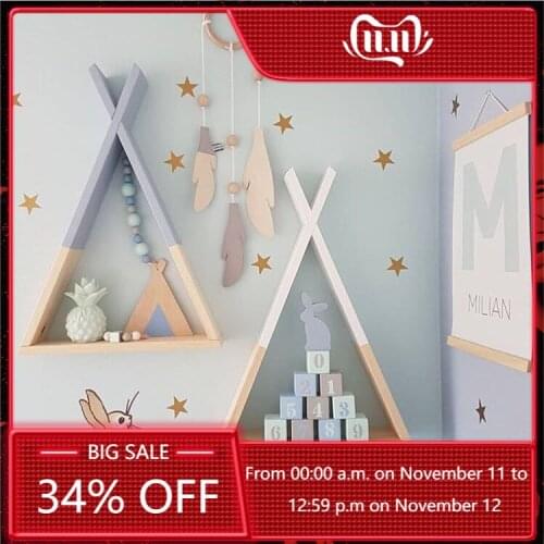 1pcs Nordic Wooden Triangle Shelf Wall Hanging Display Storage Rack Crafts DIY Baby Room Home Decoration Accessories