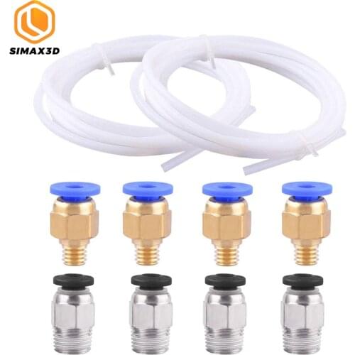 2pcs PTFE Teflonto Tube (2M) with 4 Pcs PC4-M6 Quick Fitting + PC4-M10 Straight Pneumatic Fitting Push to Connect for 3D Printer