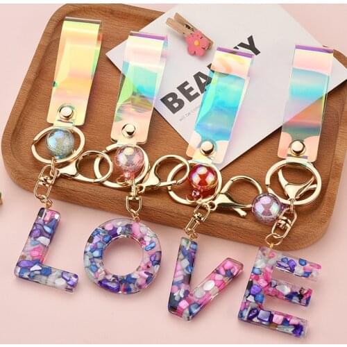 2020 Cute Creative Letter Alphabet Keyring Charm Arylic Keychain For Women Couple Key Chains Car Bag Pendent Key Holder