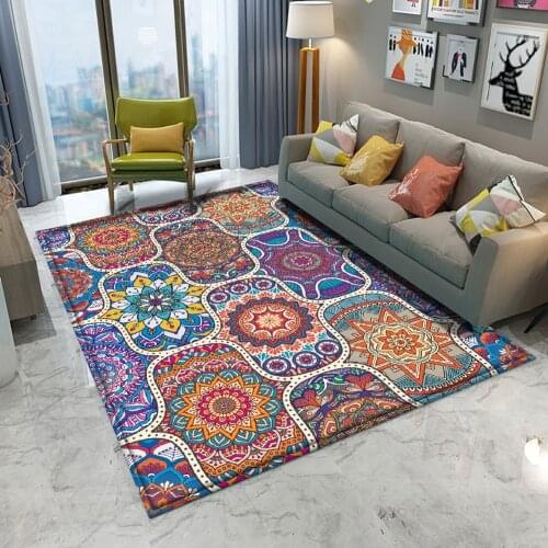 2021 Fashionable Mandala Style Pattern Carpet Non-slip Bath Mat Soft Fluffy Flannel Living Room Bedroom Decorative Carpet