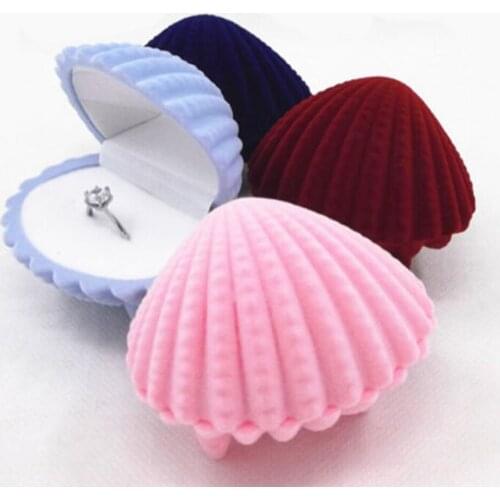 3 Colors Lovely Shell Shape Gift Display Earrings Ring Velvet Box Jewelry Necklace Case Flocking Plastic Box