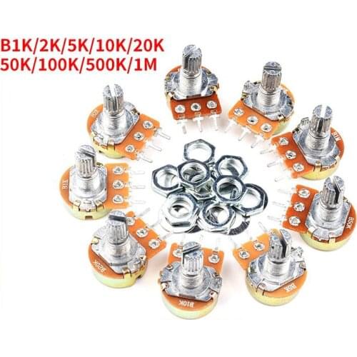 30pcs WH148 3pin 15mm B1K B2K B5K B10K B20K B50K B100K B250K B500K B1M Potentiometer 1K 2K 5K 10K 20K 50K 100K 250K 500K 1M