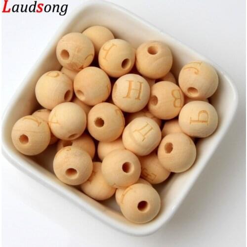 33Pcs 12mm Natural Wood Russian Alphabet Letter Spacer Round Wooden Beads For Jewelry Making DIY Necklace Bracelet Name