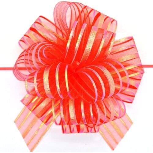 5pcs/lot Large Organza Pull Bow Ribbon for Craft , Wedding Decoration, red Gift Packing 50mm LH08