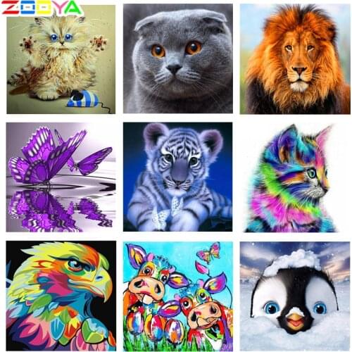 Diamond Art Painting Animals Cat Tiger Lion Diamond Embroidery Butterfly Cross Stitch Kit Cartoon Penguin Mosaic Home Decoration