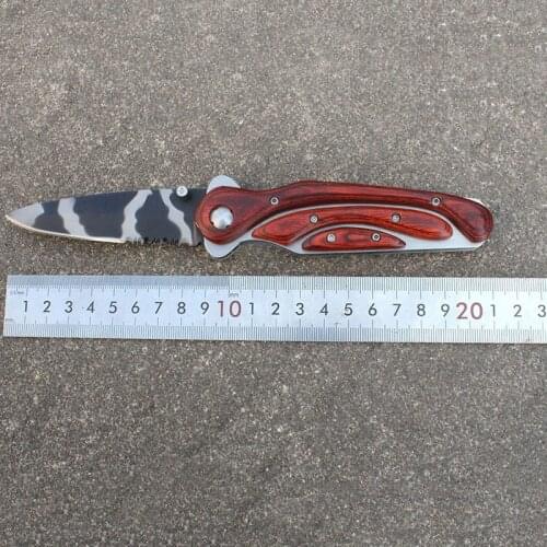 Free shipping new product Outdoor camping folding knife self-defense portable camping tool knife wood Handle material