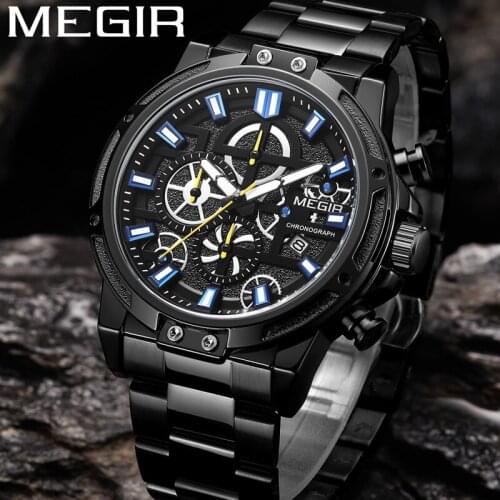MEGIR Men Watch Top Brand Luxury Chronograph Wristwatch Date Military Sport Stainless Steel Business Classic New Male Clock 2108