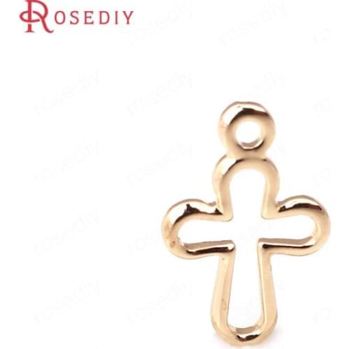 D302)20 pieces 8x12mm 24K Champagne Gold Color Plated Brass Crosses Charms Pendants High Quality Diy Jewelry Accessories