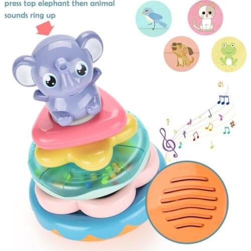 Baby Musical Toy Rattles For Kids Infant Interactive Stacking Ring Tower Early Learning Elephant Toddler Educational Tumbler Toy