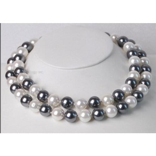 Long 33"12MM Elegant white /black South sea Shell Pearl Necklace ^^^@^Noble style Natural Fine jewe