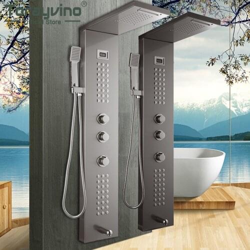 Torayvino Temperature Digital Display Shower Panel Body Massage System Jets Towel Shower Column Bathroom Bath Shower Mixer Tap