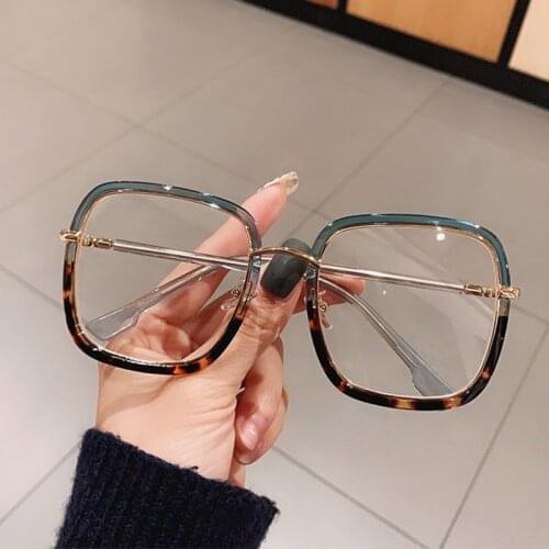 Luxury Brand Oversized Leopard Clear Square Glasses Frames Spectacles Blue Light Big Glasses Women Men Optical Eyeglasses Frame