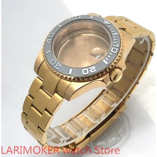 Sealed back cover 904L stainless steel gold strap bracelet with 40mm sapphire glass ETA NH36 MH35 cases gold gray bezel