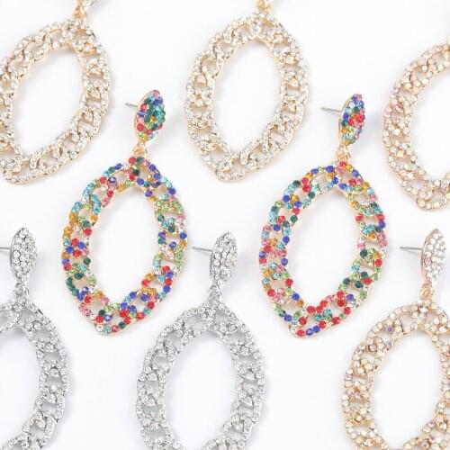 JIJIAWENAHU New Trend Rhinestone Multicolor Drop Shape womens Dinner Fashion Statement Earring Accessories
