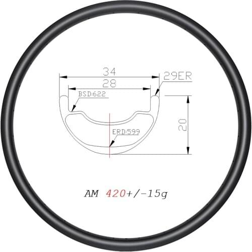 MTB AM Carbon Rims 29er 34mm Wide Disc Tubeless 20mm Deep 29inch All Mountain Bicycle Wheels 24H 28H 32H 36H 29'' Carbon Hoops