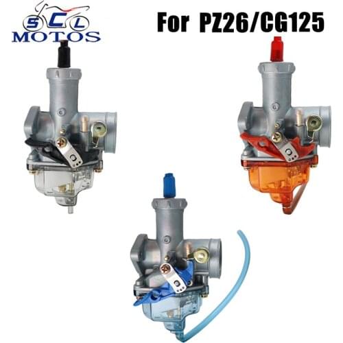Sclmotos- Motorcycle PZ26 26mm Manual Choke Carburetor with Black/Orange/Blue Transparent Nylon Float Bowl For HONDA CG125