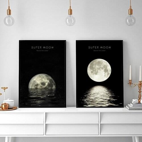 Cuadros Fashion Super Moon Poster Print Wall Art Painting Black and White Canvas Picture Living Room Creative Home Decor