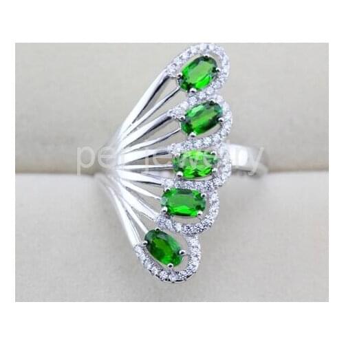 Diopside ring Free shipping Natural real diopside 925 sterling silver For men or women rings 0.3CT*5pcs gems #TF16112223