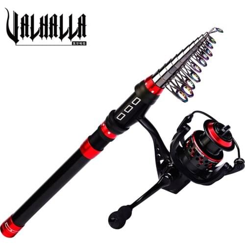 VALHALLA Spinning Fishing Rod Sea Pole Kit 1.8m 2.1m 2.4m 2.7m 3.0m 3.6m 5.0:1 Carbon Telescopic Fishing Rod and Reel Combo Set