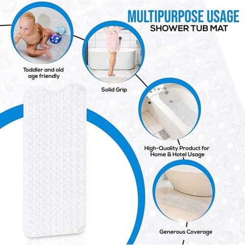 100*40CM Non-Slip Bath Tub Mat Large Bath Mat Bathroom with Drain Hole Machine Washable for Toddler Shower Bathroom Fixture