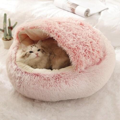 Round Pet Nest Super Soft Pet Cats Dogs Bed Autumn Winter Warm Sleeping Bag Dog Semi-Enclosed Cat Puppy Cushion Mat