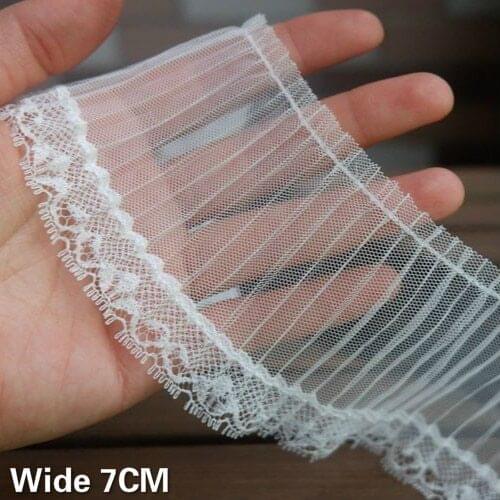 7CM Wide Tulle Lace Fabric Pleated Mesh Embroidered Fringe Elastic Ruffle Trim Stitching Wedding Veil DIY Clothing Accessories