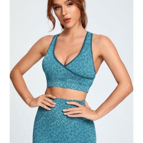 Leopard Seamless Sports Bra High Quick Dry Gym Crop Cross Top Women Push-up Fitness Tank Vest Training Solid Yoga Athletic Bra