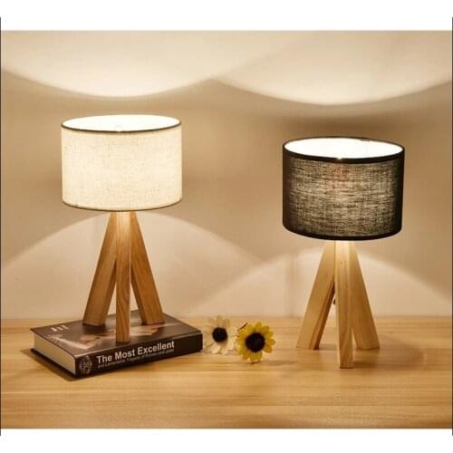 Cute Wood Lamp Table Japanese Table Lamps for Bedroom Lamp Simple Solid Wood Home Deco Creative Reading Lamp with Fabric Shade