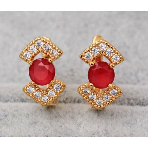 Trendy Gold Copper Plated Round Hoop Earrings Red Green Purple Cubic Zirconia Stone For Women Fashion Jewelry Accessories Gif