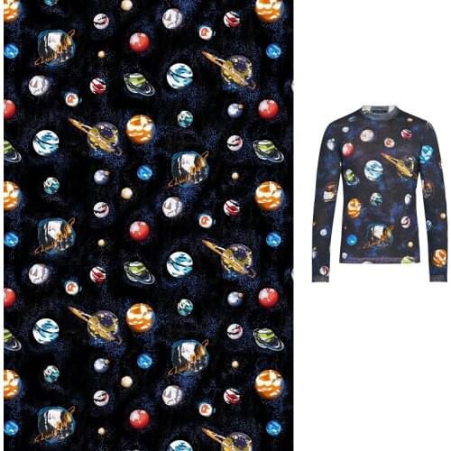 Customized bright starry sky printing mens shirt fabric spring and autumn simulation silk cotton digital printing fabric