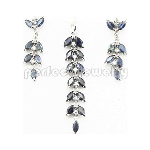 Sapphire jewelry set Sapphire jewelry set Natural sapphire 1pair drop earring,1pc pendant 925 sterling silver 0.13CT*27PCS gems