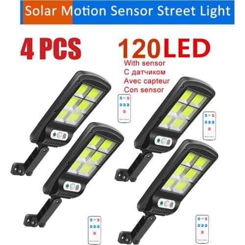 4pcs tabular oblong Outdoor Solar Wall lamp Motion Sensor solar lights 120LED IP65 Waterproof 6 Head Patio Garage security light