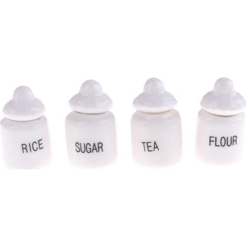 New 4pcs 1/12 Dollhouse Miniature Cute White Ceramic Storage Jars Kitchen Access Classic Pretend Play Furniture Toys For Child