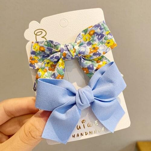 Oaoleer Cute Hair Bow Clips Sweet Flower Print Satin Bowknot Hairpins For Kids Girls Handmade Boutique Hairgrips Headwear