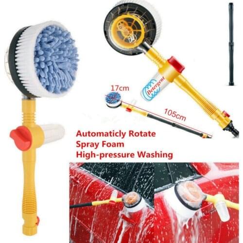 Car Extendable Pole Rotating Vehicle Wash Washing Cleaning Brush Sponge Hose