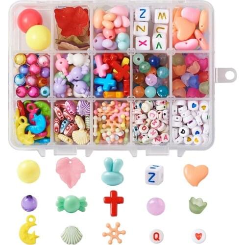 1 Box Mixed Shapes Color Acrylic Beads Pendants for jewelry making DIY bracelet necklace accessories