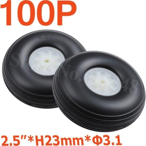 100pcs /Lot 2.5"/ 63mm Rubber Tail Wheels Nylon Hub Thickness:23mm Axle hole: 3.1mm RC Airplane Replacement Parts