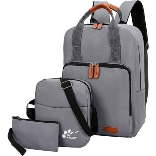 Backpack three-piece Korean travel school bag Wear-resistant computer backpack USB middle school student school bag