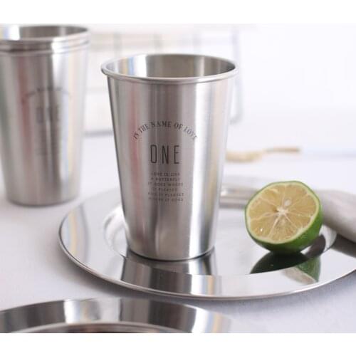 Silver 304 Stainless Steel Coffee Mug Set Breakfast Milk Fruit Juice Beer Cup Bread Fruit Dish Sauce Durable Metal Cup 1PCS