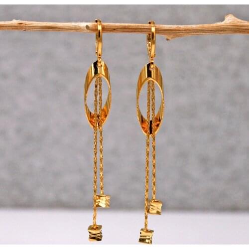Trendy 18k Gold Copper Plated Chain Dangle Drop Earrings For Women Girls Fashion Jewelry Accessories Wedding Party Gift
