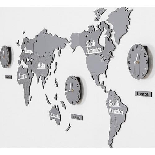 Nordic Wooden World Map Wall Clock Living Room Creative Modern Self Adhesive Wall Clock 3D Sticker Zegar Scienny Gift Idea FZ563