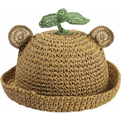 Straw hat Cute hats Childrens summer Cute little grass bean sprouts baby straw hat sun hat beach sun hat