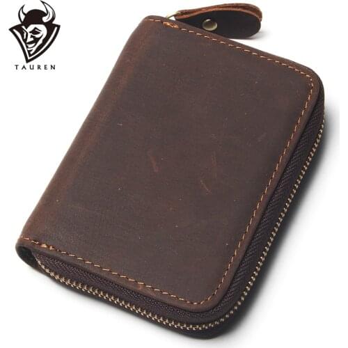 Vintage 12 Card Slots Crazy Horse Leather Purse Men Wallet Women ID Credit Zipper Mini With Multi