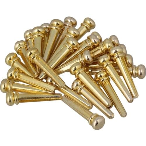 Yibuy Golden Brass Slotted Bridge Pins End Pins Set for Acoustic Guitar Replacement Pack of 30
