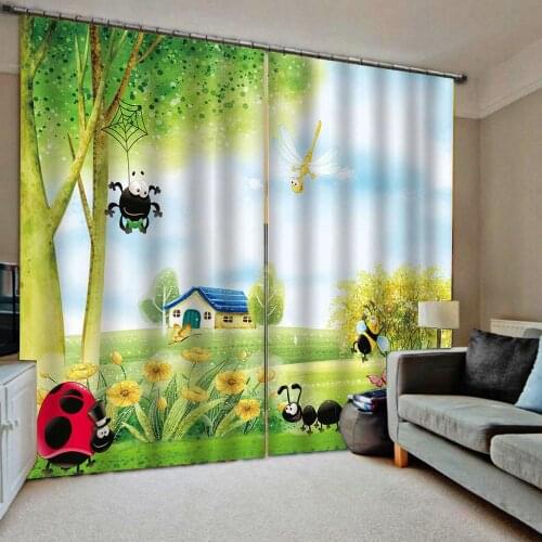 Green curtains fresh scenery curtains 3D Curtain Printing Blockout Polyester Photo Drapes Fabric For Room Bedroom