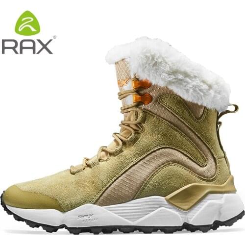 RAX Womens Snow boots Winter Fleece Hiking Shoes Genuine Leather Mountain Trekking Shoes Womens Sports Sneakers Walking Boots