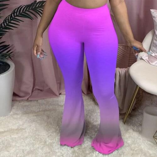 TNNAOFF Fall Winter Sexy Color Gradient Flare Pants for Women Fashion Elegant Mid Waist Casual Trousers Streetwear Long Pants
