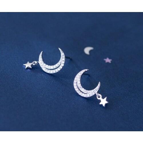 MloveAcc Luxury 925 Sterling Silver Earrings CZ Zircon Star Moon Stud Earrings for Women oorbellen brincos